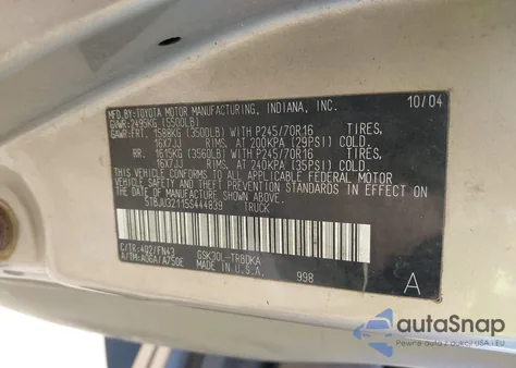 2005 Toyota Tundra from USA, damaged, VIN 5TBJU32115S444839